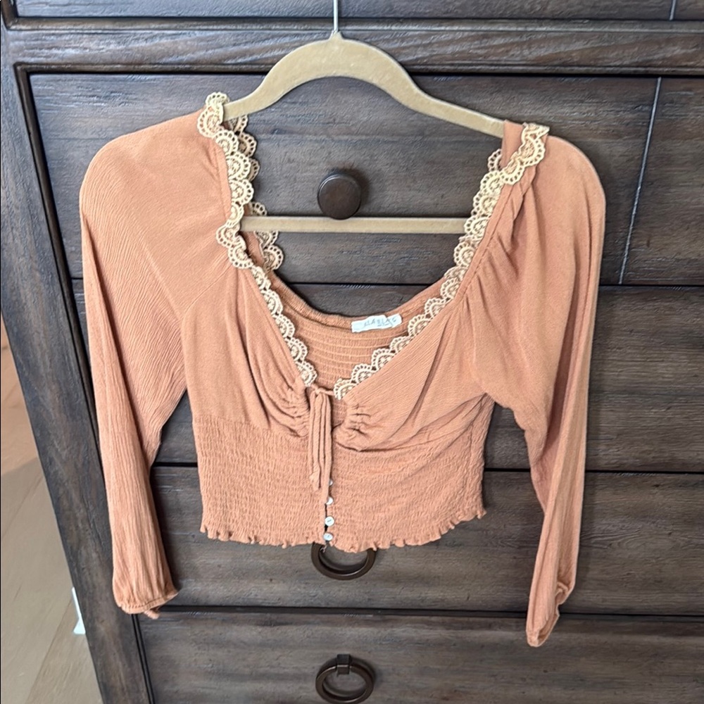 Women's Orange Lace Trim Top